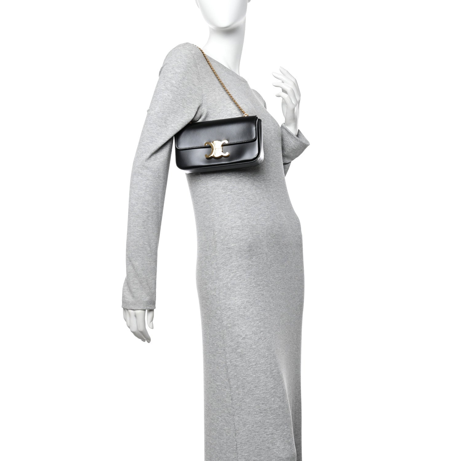 Shiny Calfskin Triomphe Chain Shoulder Bag Black