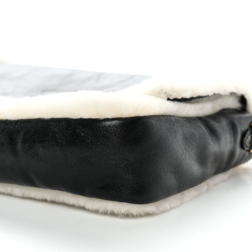 Lambskin Sheepskin Fur Large Baguette Black