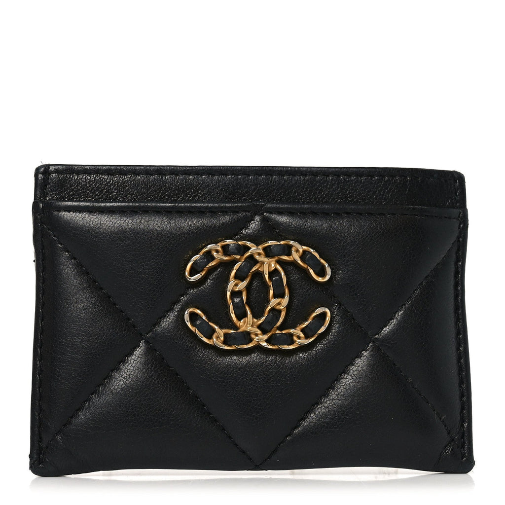 Lambskin Quilted Chanel 19  Holder Black