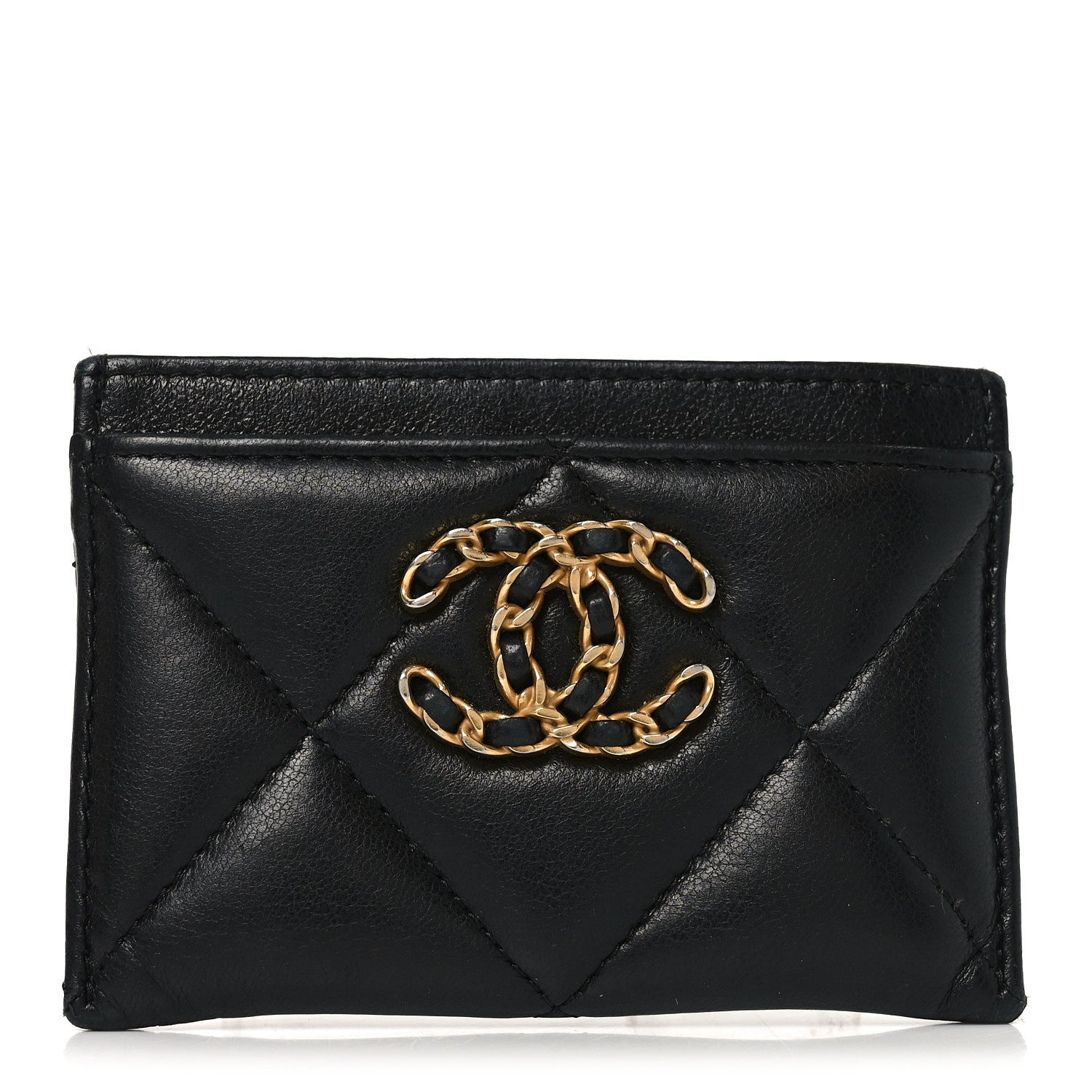 Lambskin Quilted Chanel 19  Holder Black