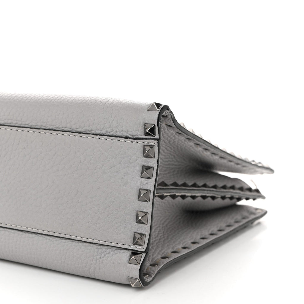 Grained Calfskin Medium Rockstud Double Handle Horizontal Tote Pastel Grey