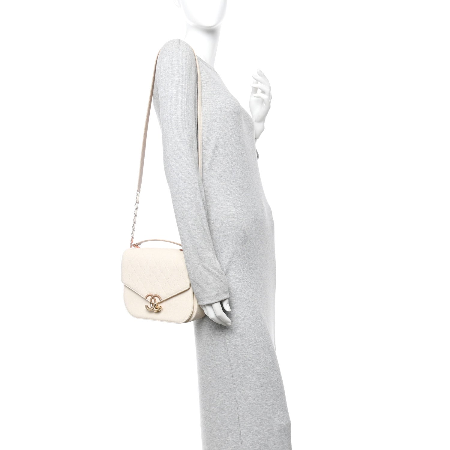 Grained Calfskin Quilted Small Cuba Top Handle Flap White