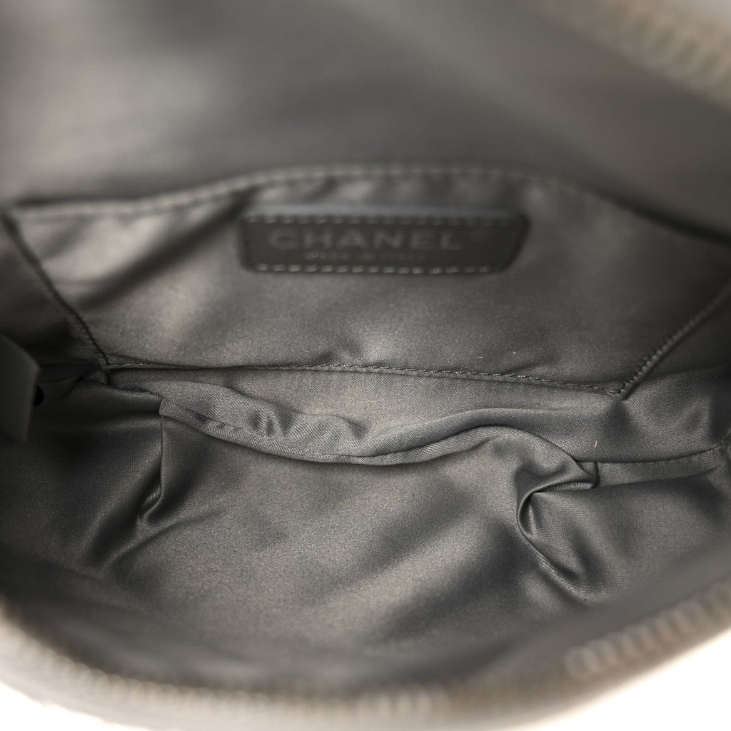 Metallic Calfskin Quilted Banane Waist Bag Fanny Pack Dark Silver