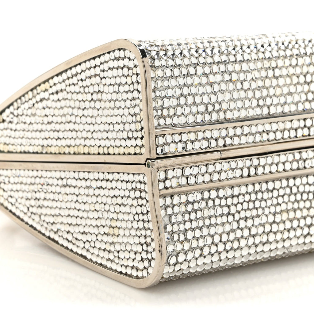 Swarovski Crystal Top Handle Minaudiere Clutch Silver