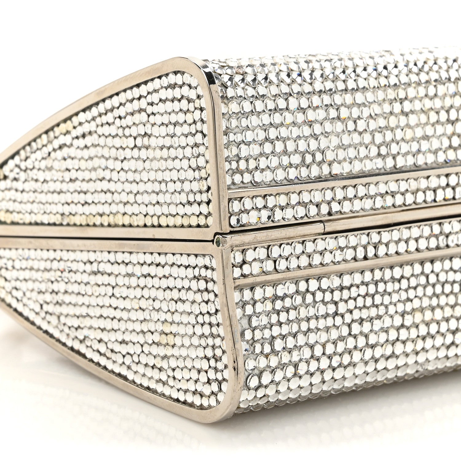 Swarovski Crystal Top Handle Minaudiere Clutch Silver