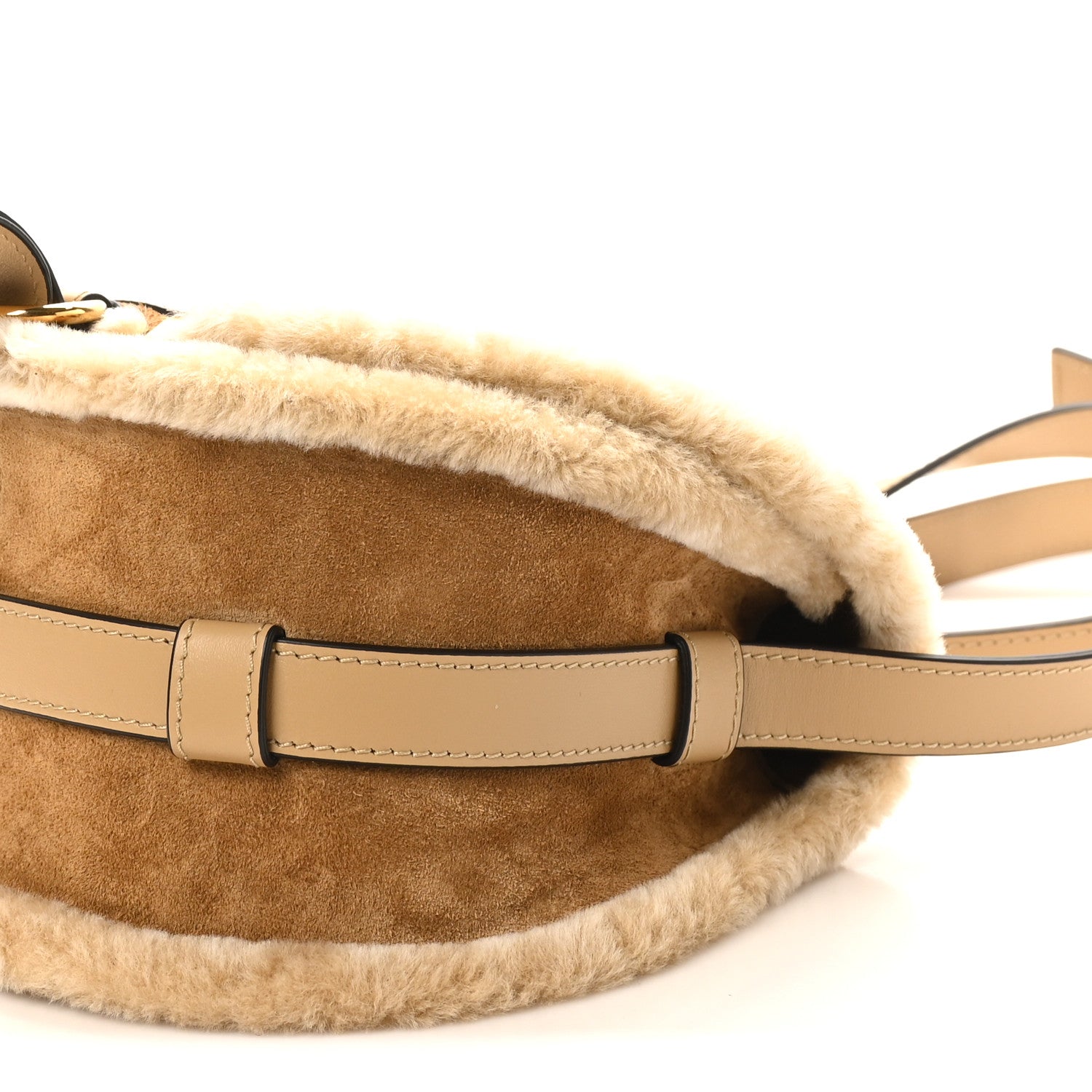 Suede Calfskin Shearling Small Marcie Saddle Bag Summery Beige