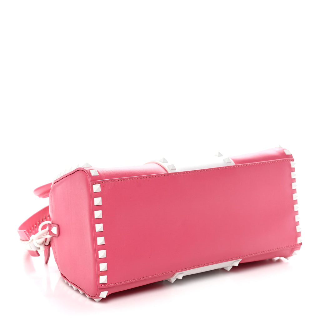 Vitello Colorblock Free Rockstud Top Handle Shoulder Bag Pink Optic White