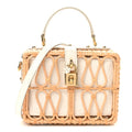 Wicker Calfskin Box Top Handle Bag White