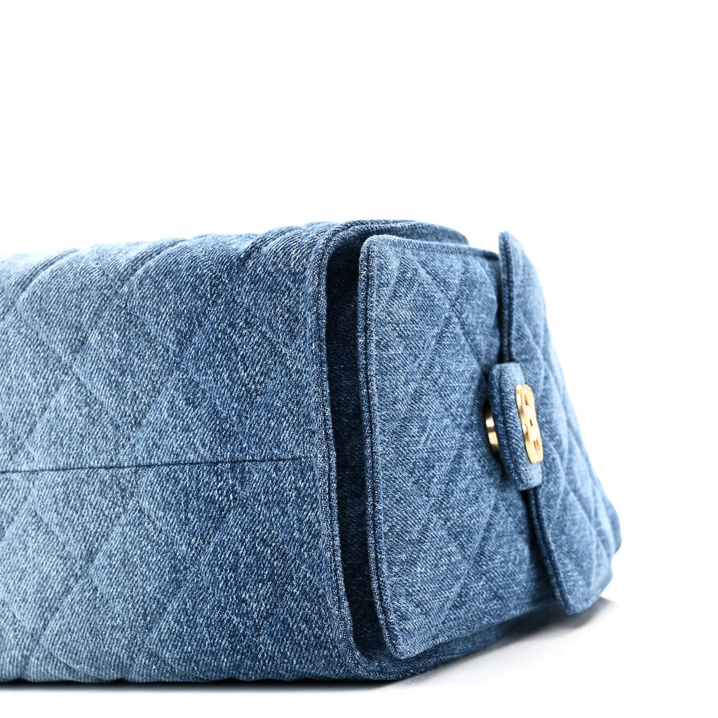 Washed Denim Quilted Small Chanel 25 Handbag Blue
