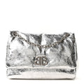 Metallized Arena Calfskin MIni Monaco Chain Shoulder Bag Silver