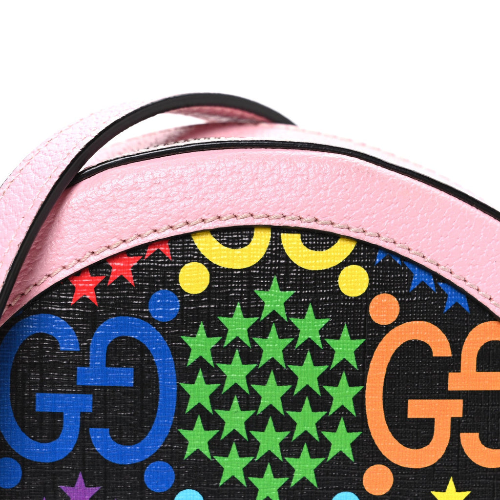 GG Supreme Monogram Psychedelic Round Shoulder Bag Black Multicolor Sugar Pink
