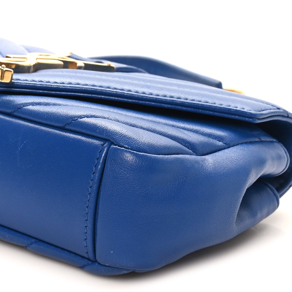 Sheepskin Matelasse Chevron Monogram Classic Baby Chain Bag Blue Majorelle