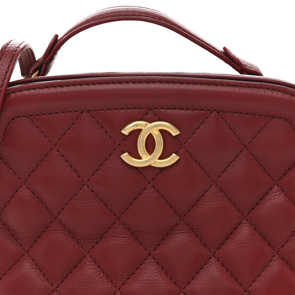 Calfskin Quilted CC Small Vanity Case Dark Red