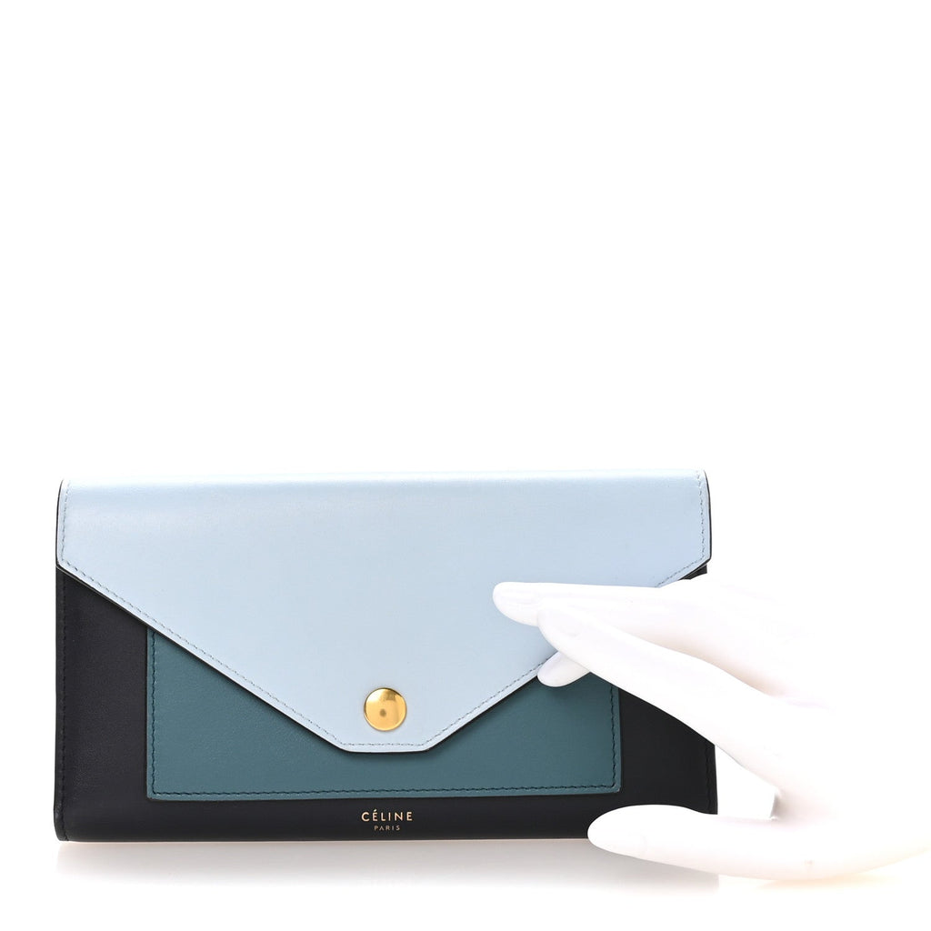 Liege Calfskin Pocket Tri-Fold Multifunction Envelope Flap Wallet Mineral Multicolor