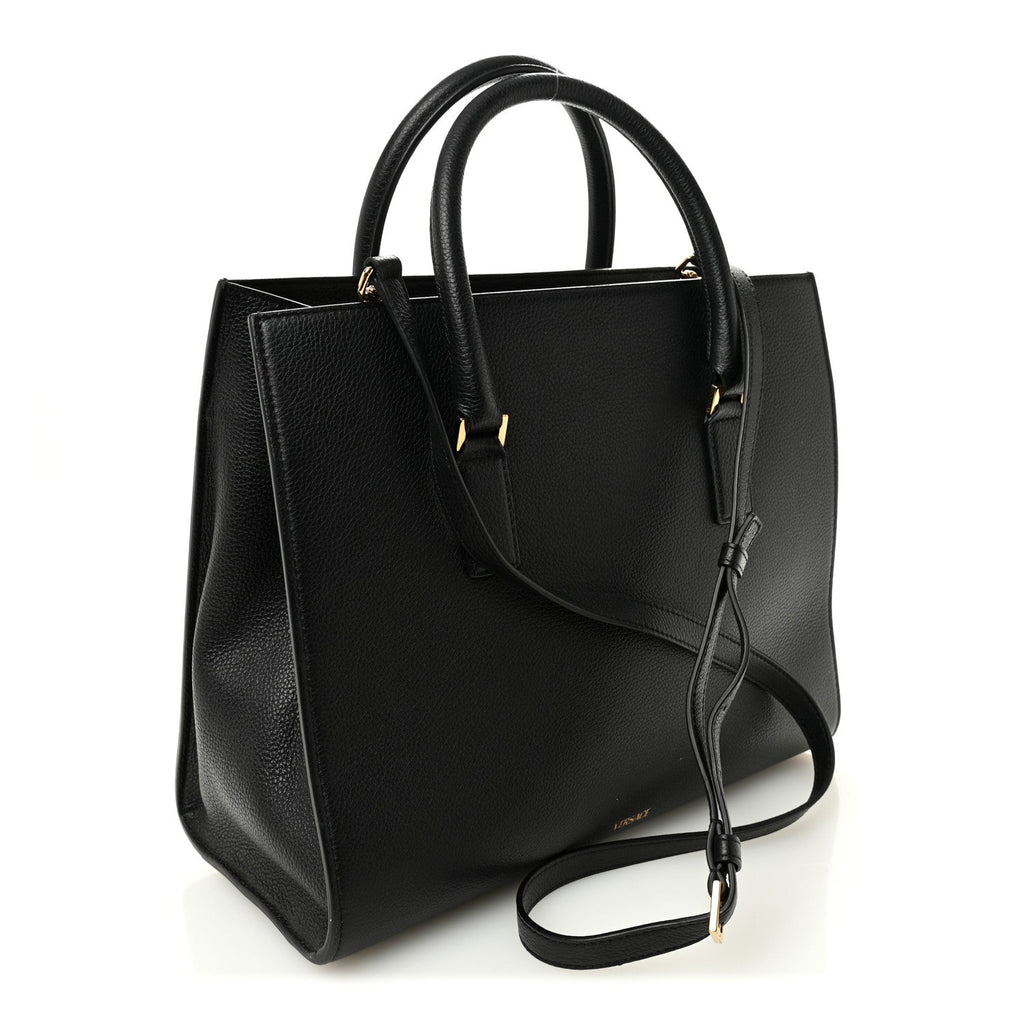 Grainy Calfskin Large Virtus Top Handle Tote Black