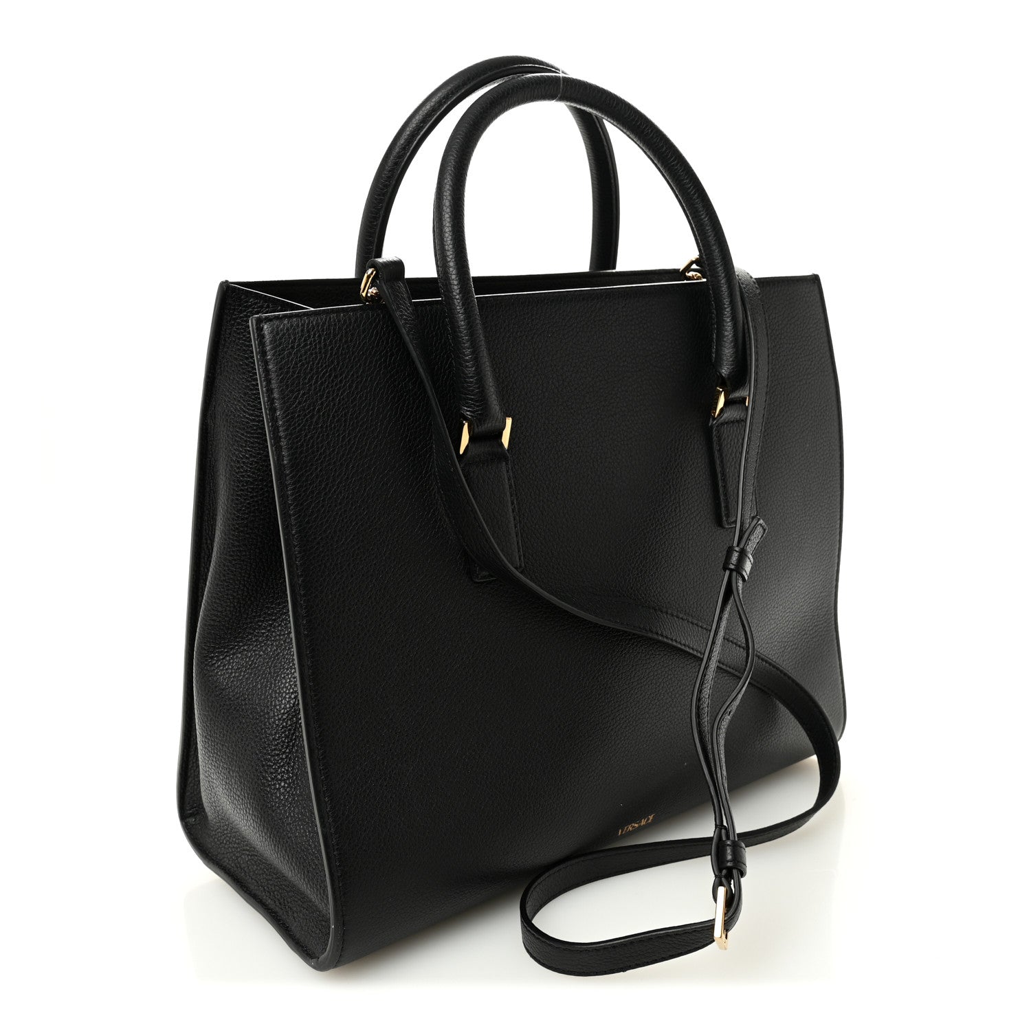 Grainy Calfskin Large Virtus Top Handle Tote Black