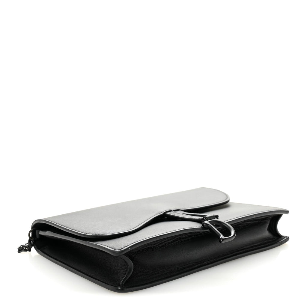 Ultra Matte Calfskin Saddle Chain Pouch Black