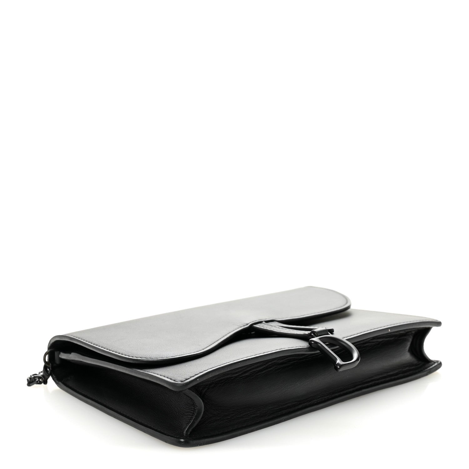 Ultra Matte Calfskin Saddle Chain Pouch Black
