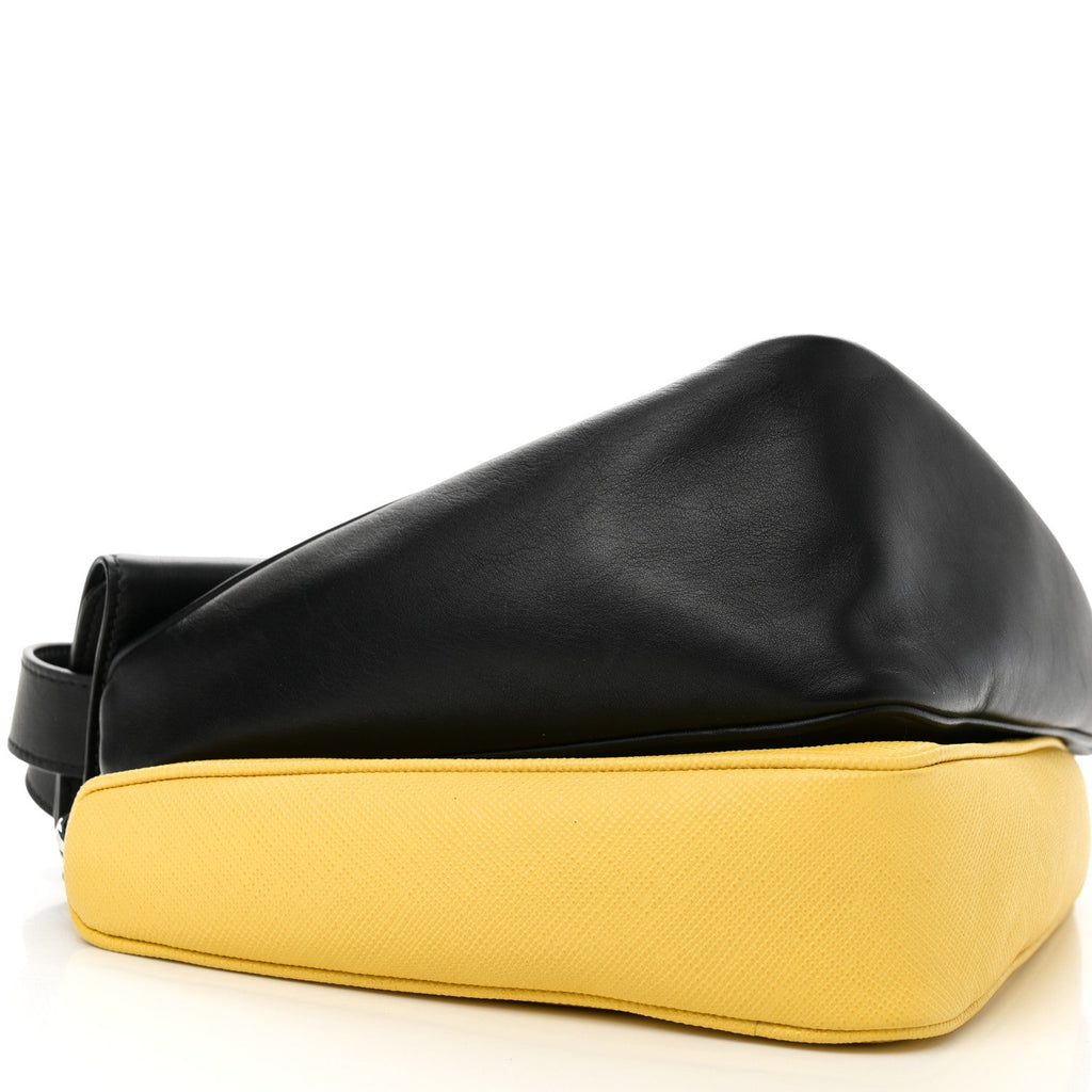 Vitello Saffiano Cuir Double Triangle Shoulder Bag Black Sole