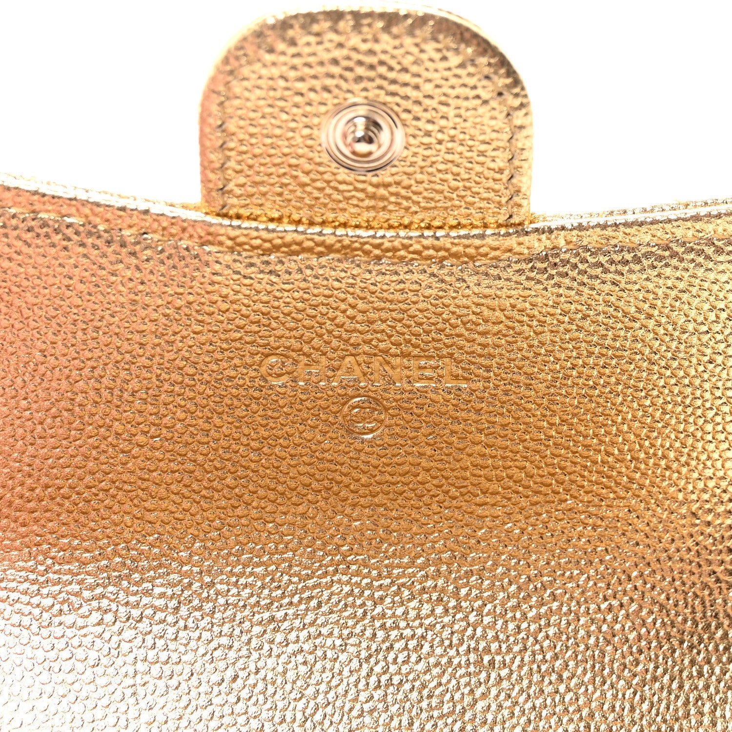 Metallic Caviar Quilted Flap  Holder Wallet Gold