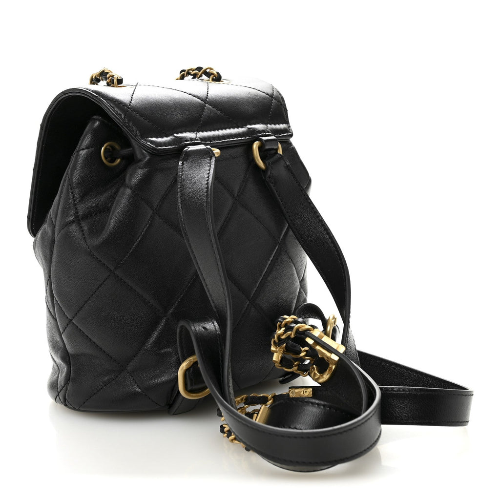Lambskin Quilted Logo Mini Backpack Black