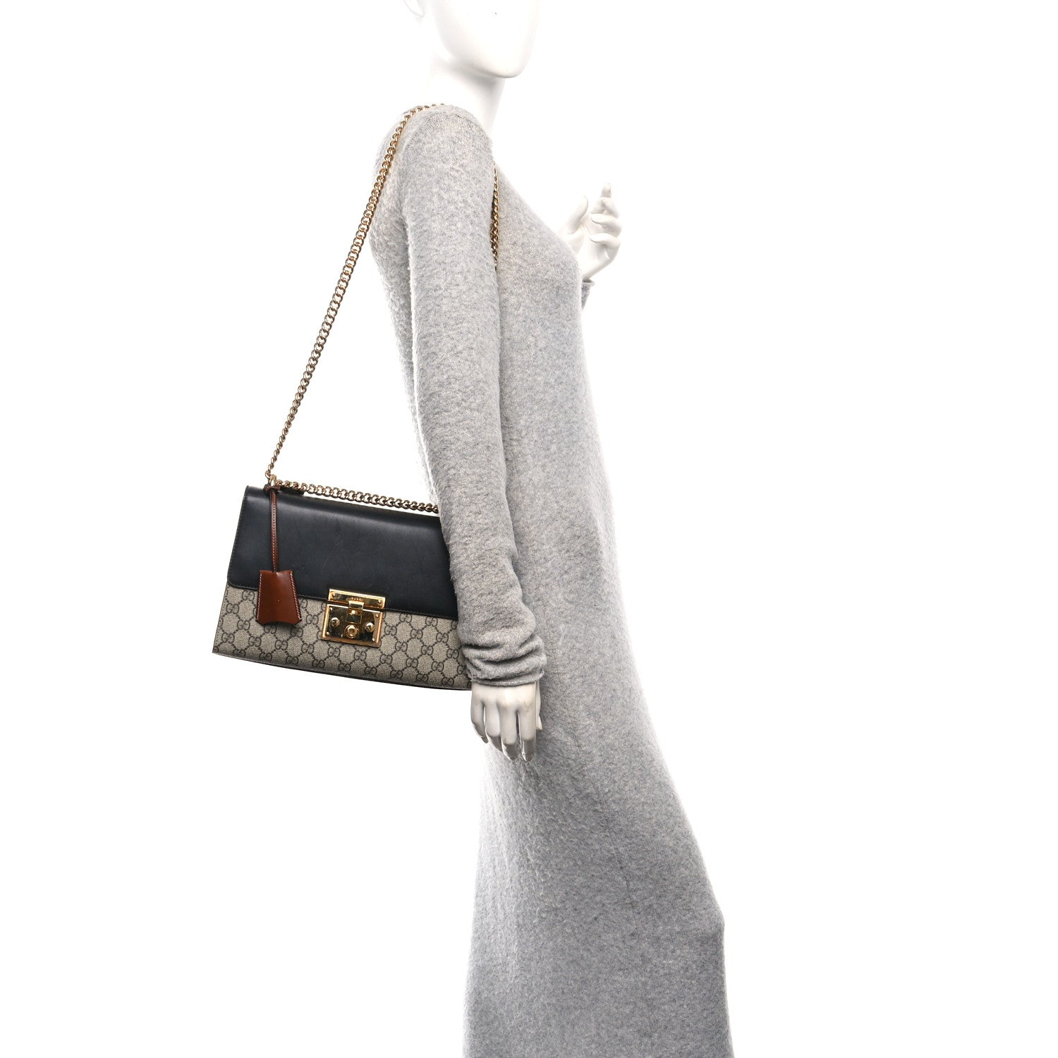 GG Supreme Monogram Calfskin Medium Padlock Shoulder Bag Beige Black Cuir