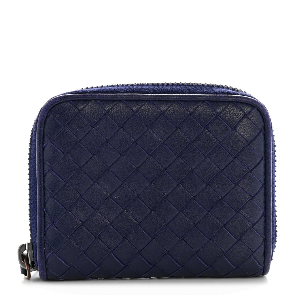 Nappa Intrecciato Zip Around Compact Wallet Blue