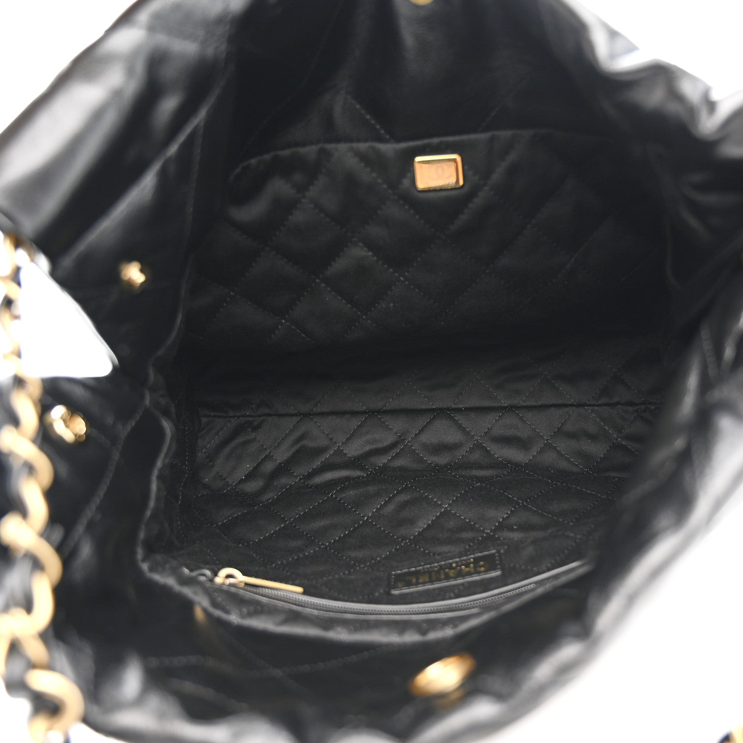 Shiny Calfskin Quilted Small Chanel 22 Black