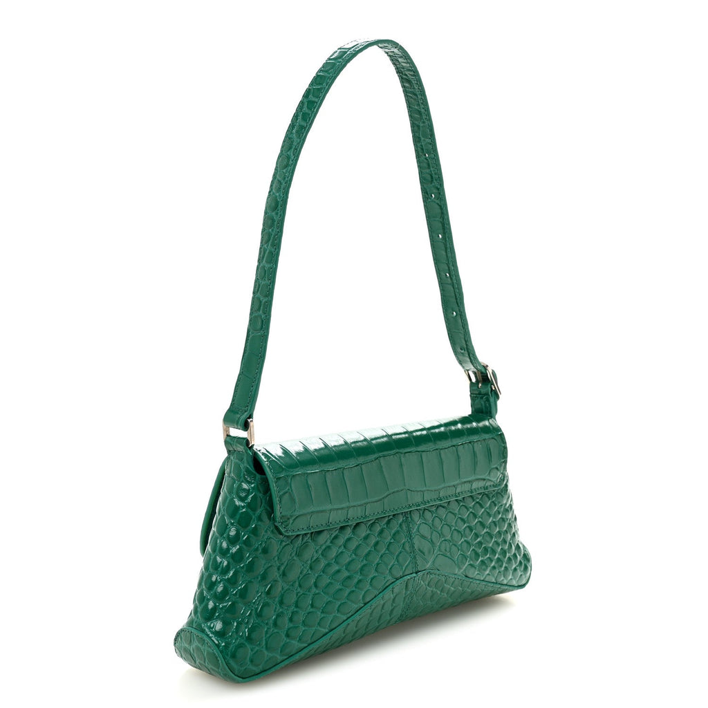 Shiny Super Supple Calfskin Crocodile Embossed Small XX Flap Stretch Bag Jade