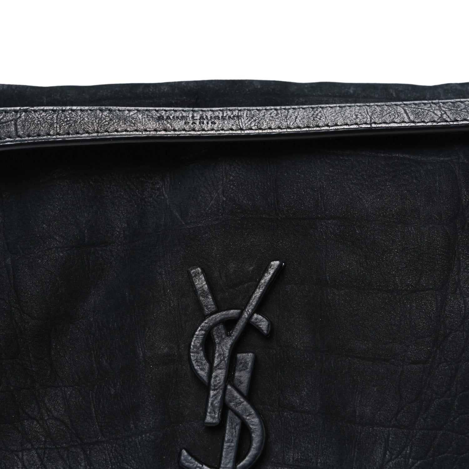 Nubuck Crocodile Embossed Monogram Medium Niki Chain Satchel Black