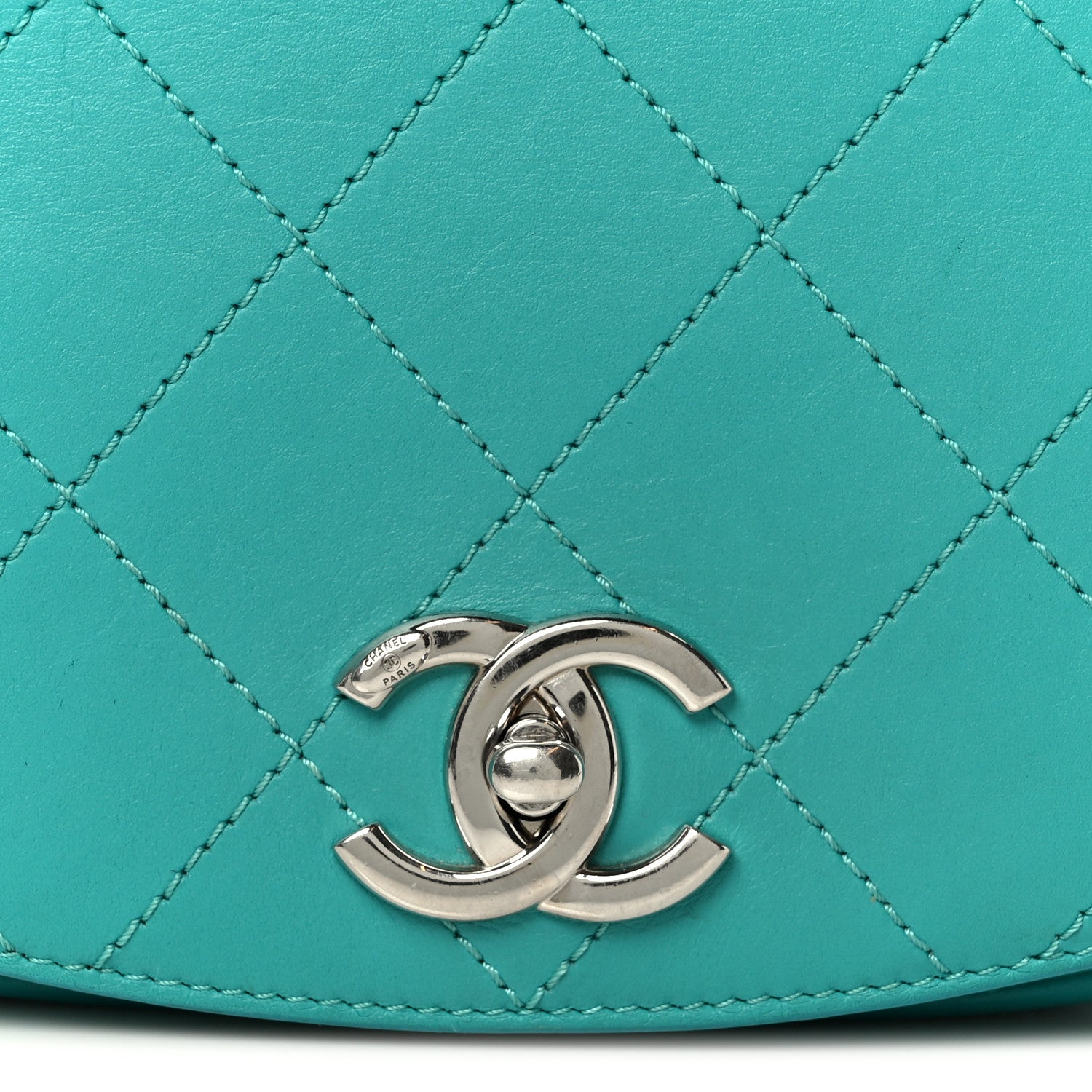 Calfskin Stitched Small Ring My Bag Flap Crossbody Turquoise