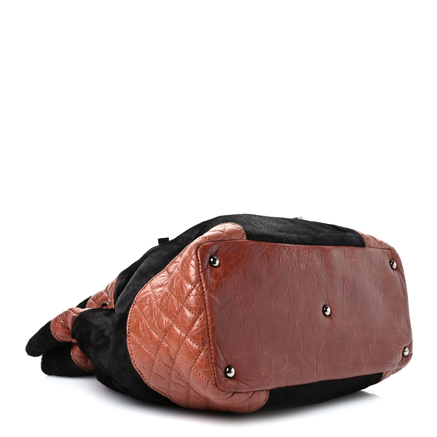 Aged Calfskin Pony Hair Quilted Miss Pony Drawstring Tote Brown