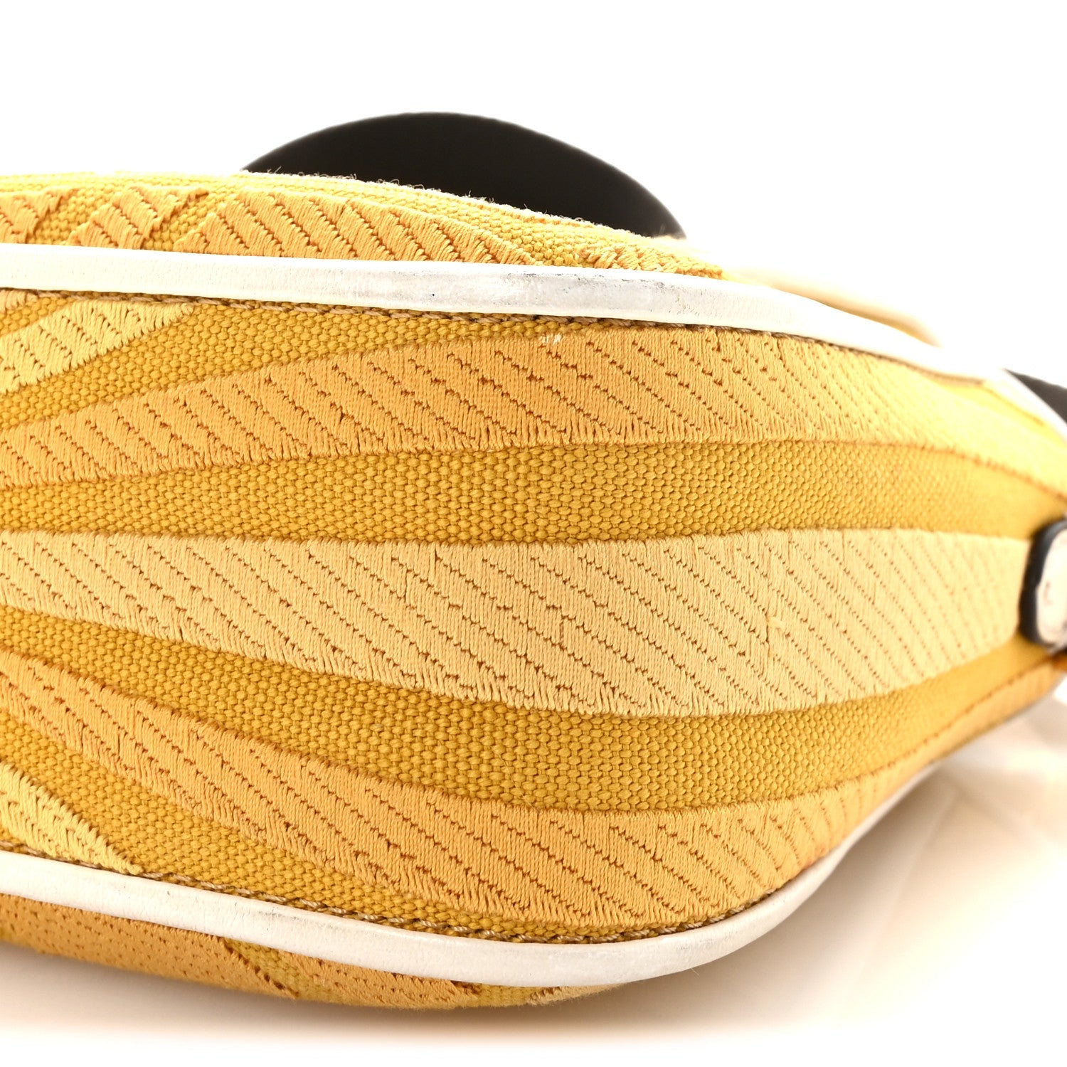 X SARA COLEMAN Canvas Vitello King Seta FF Fish Eye Embroidered Baguette Mostarda White Ice