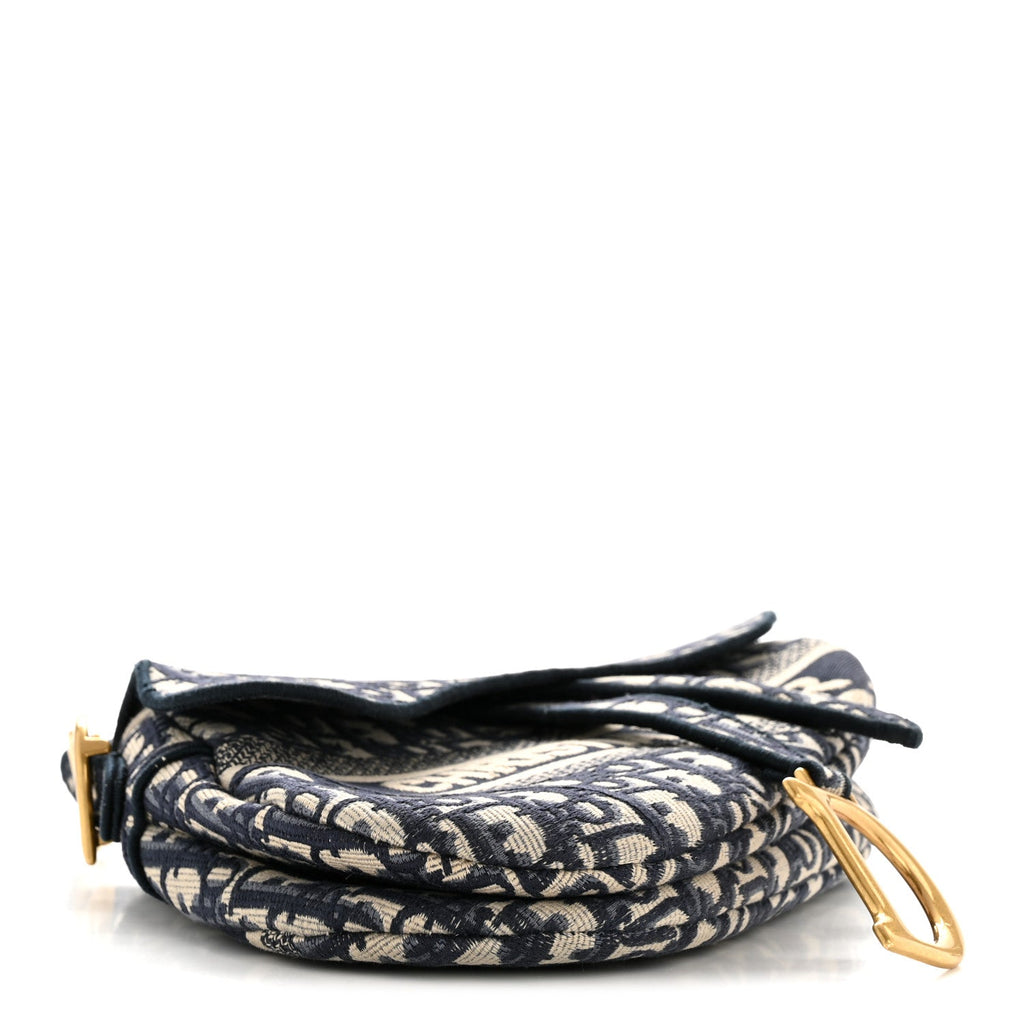 Oblique Embroidered Saddle Bag Blue