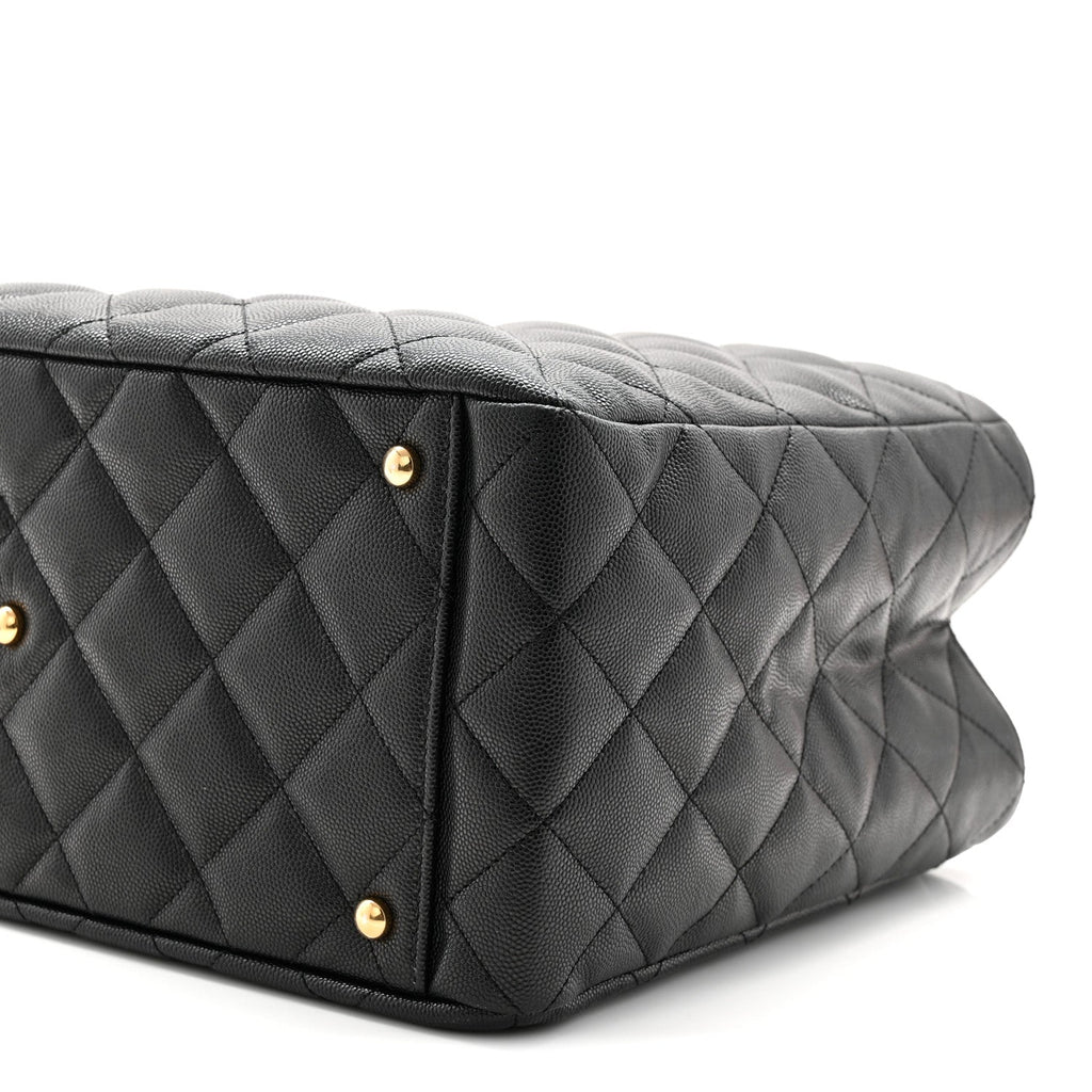 Caviar Quilted Small Shopping Tote Black