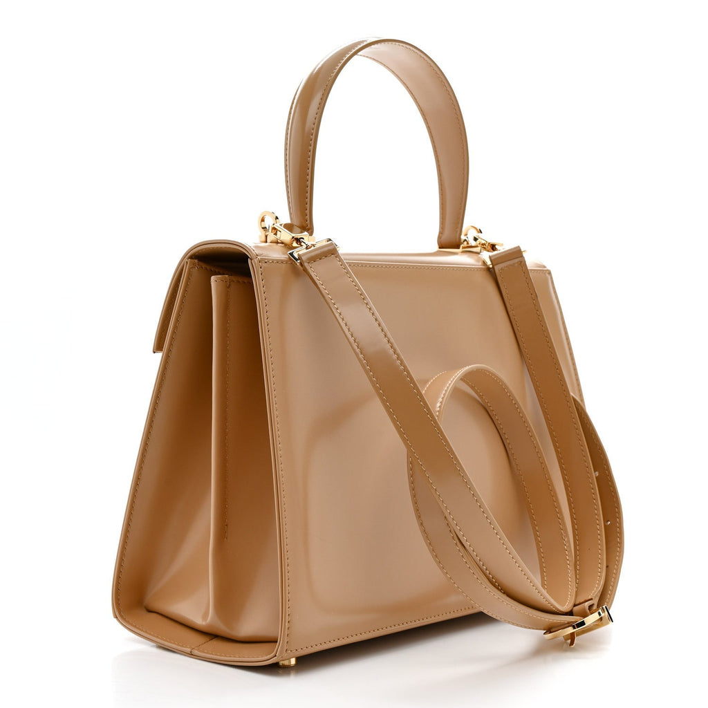 Brushed Off Calfskin Iconic Large Top Handle Bag Camel