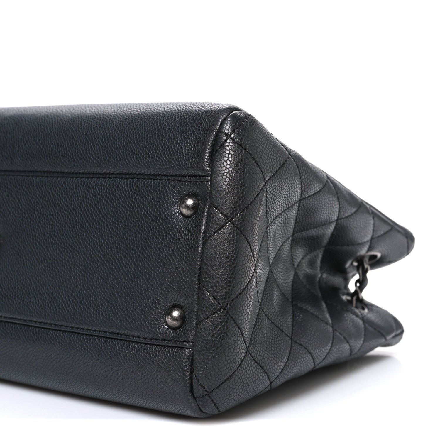 Metallic Grained Calfskin Medium Woven Chain Shopping Bag Black