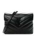 Calfskin Y Quilted Monogram Monochrome Toy Loulou Crossbody Bag Black