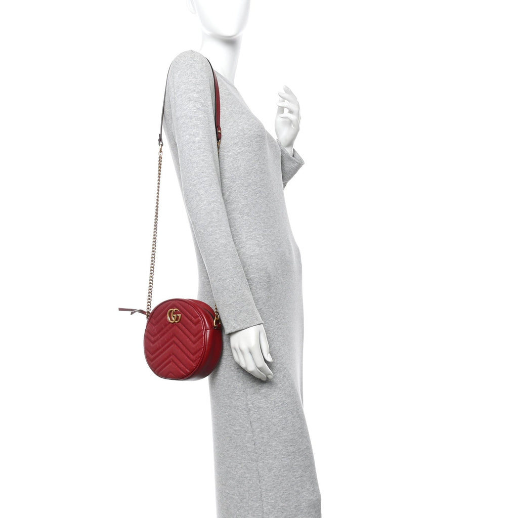 Glazed Calfskin Matelasse Heart Mini GG Marmont Round Shoulder Bag Romantic Cerise
