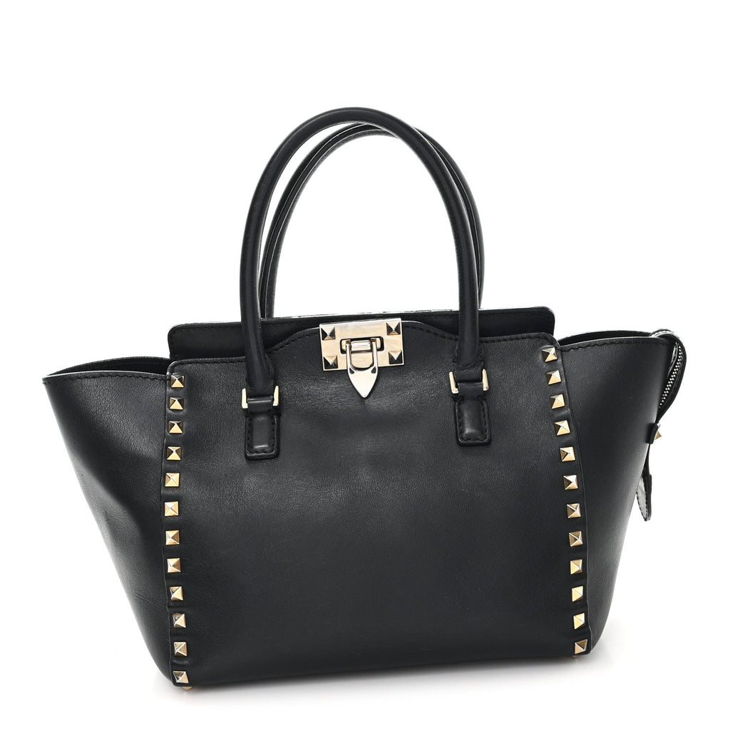 Vitello Small Rockstud Double Handle Tote Black