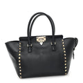 Vitello Small Rockstud Double Handle Tote Black
