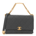 Caviar Quilted Bracelet On Chain Flap Dark Grey