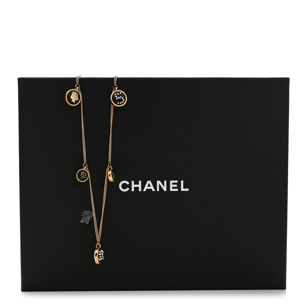 Metal Resin Enamel Crystal CC Long Necklace Gold Black