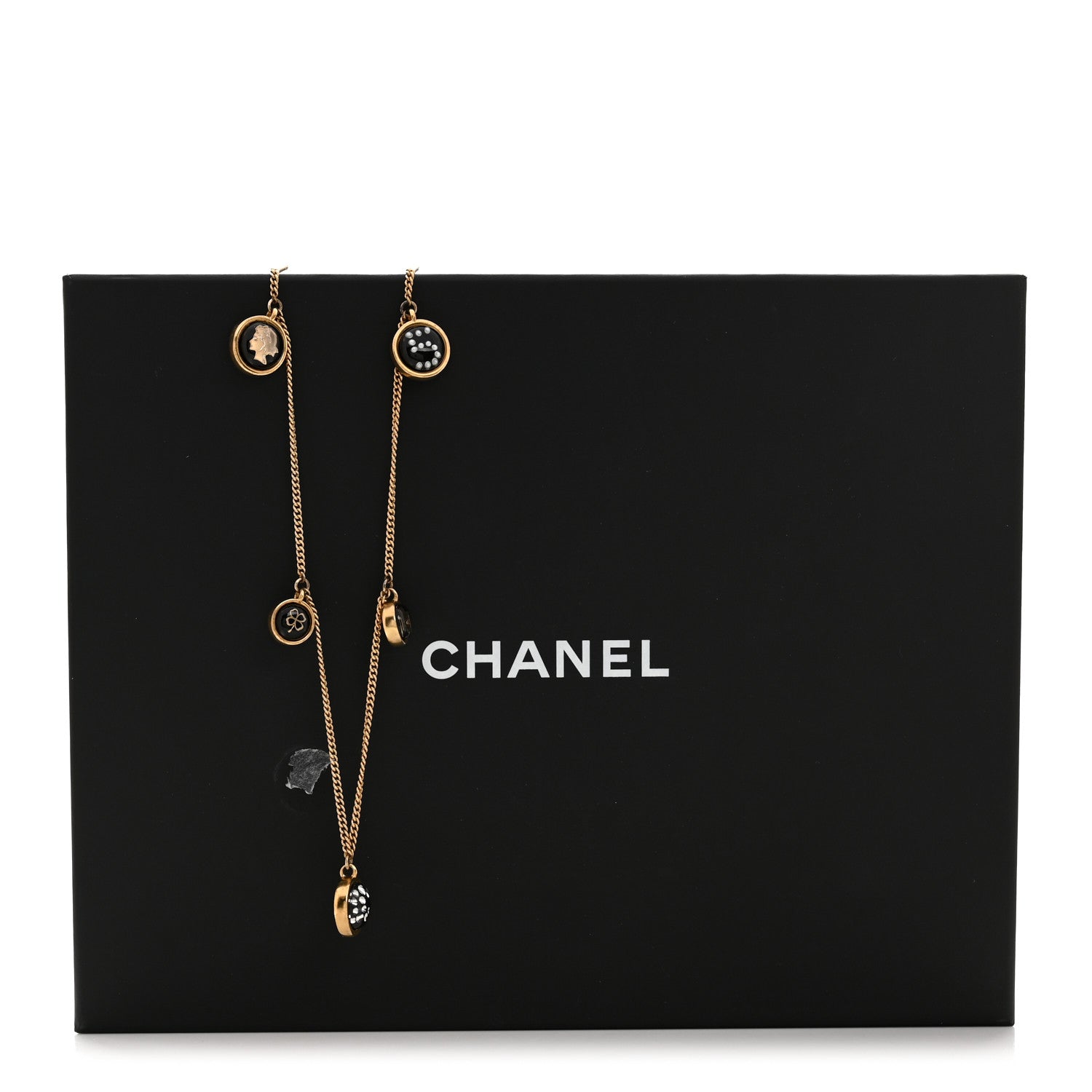 Metal Resin Enamel Crystal CC Long Necklace Gold Black