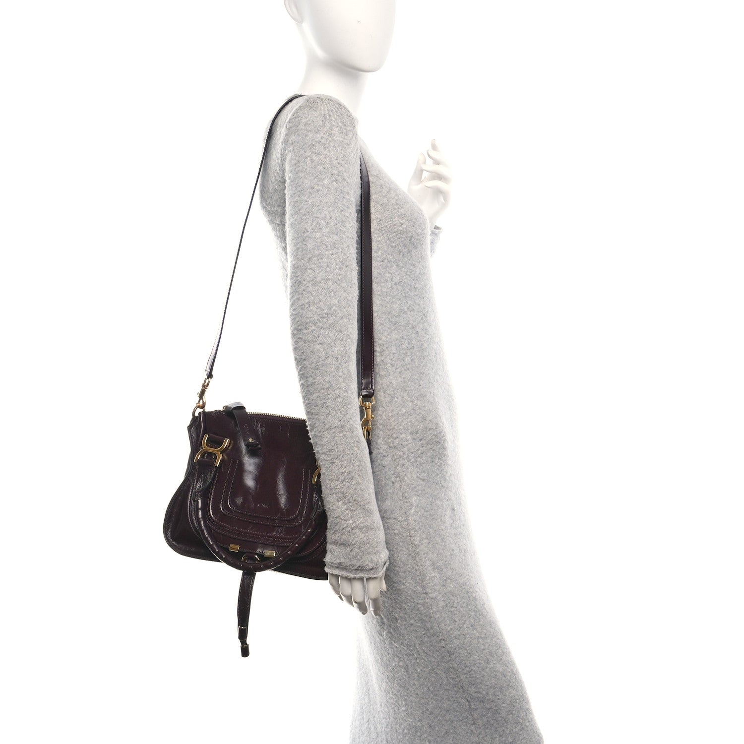 Shiny Calfskin Small Marcie Satchel  Auburn Red
