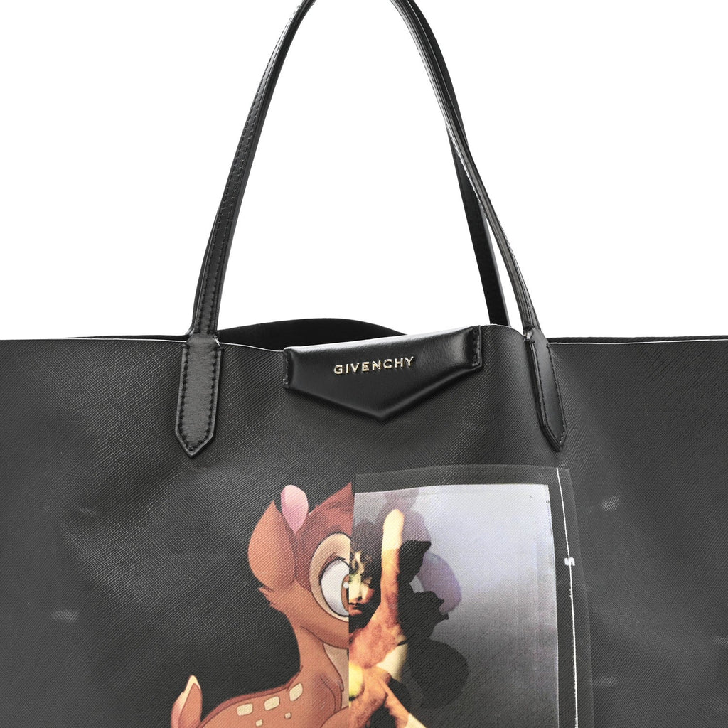 Textured Coated Canvas Bambi Print Large Antigona Tote Black