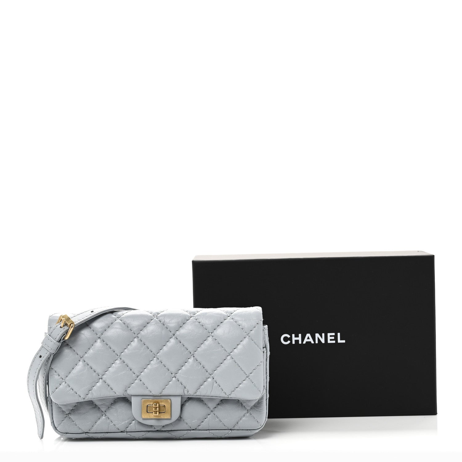 Aged Calfskin Quilted 2.55 Reissue Flap Belt Bag Clutch Light Blue