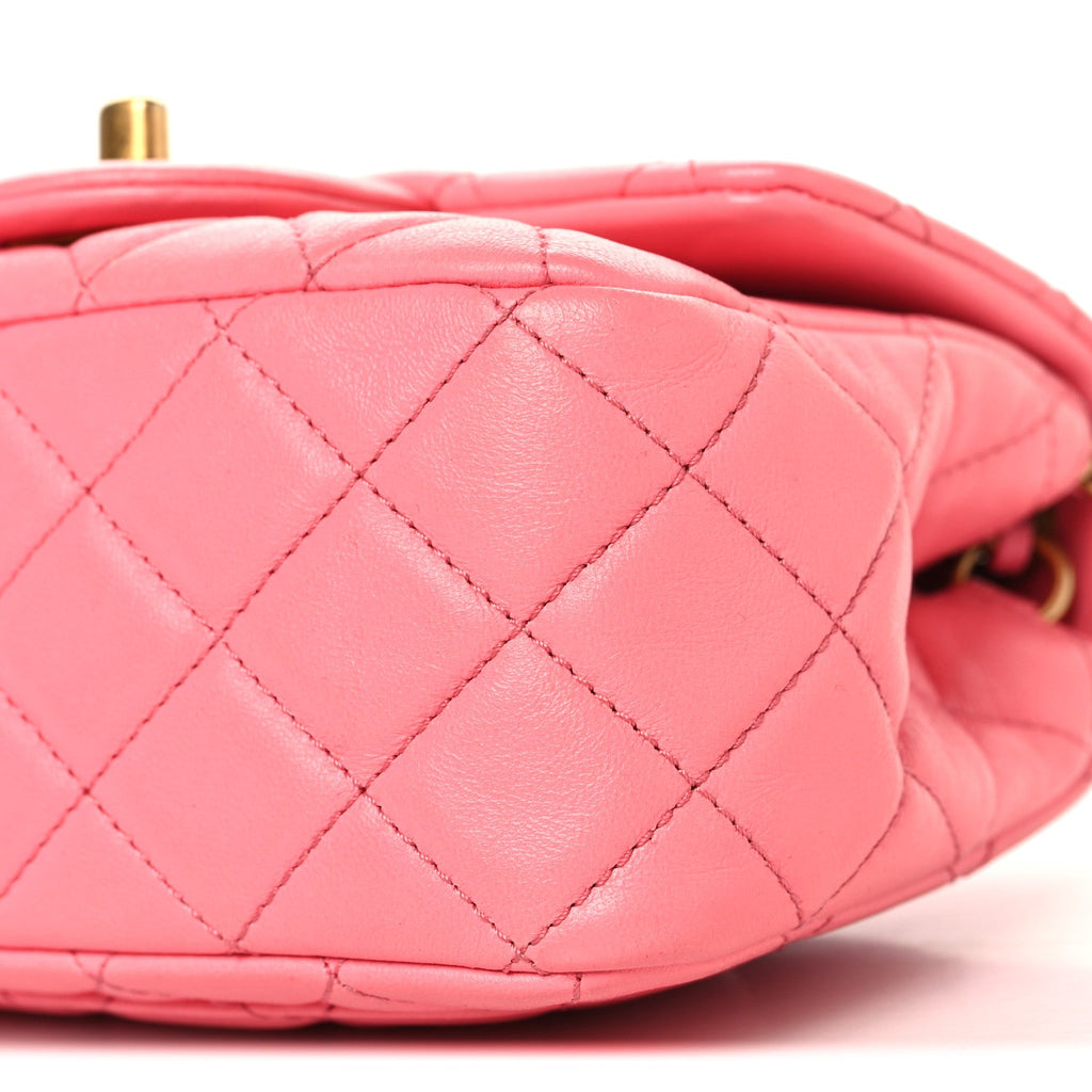 Lambskin Quilted Mini Pearl Crush Flap Pink