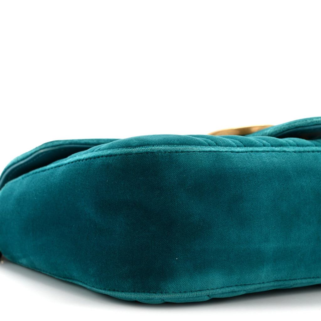 Velvet Matelasse Small GG Marmont Shoulder Bag Pavone Cyan
