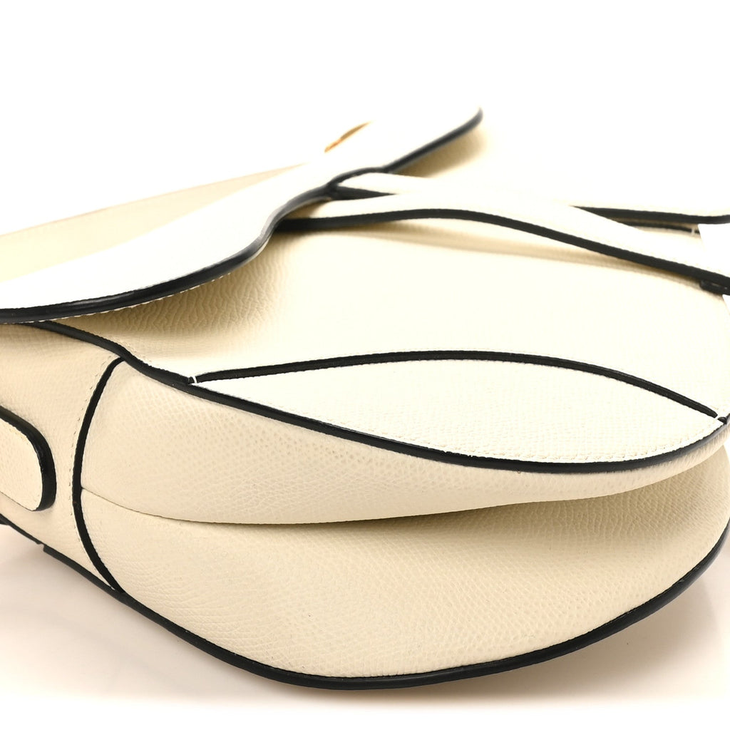 Grained Calfskin Saddle Bag White
